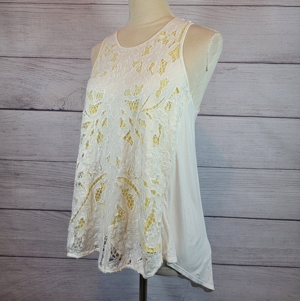 𝅺ANTHROPOLOGIE Akemi + Kin Lace Tank Top Cami Yellow White Size Small - Picture 7 of 8